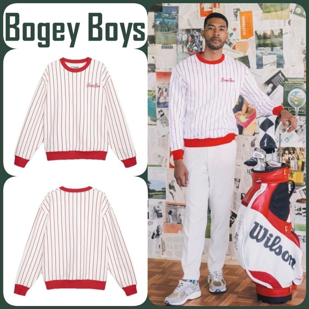 NEW! Bogey Boys Sz Large L Red White Pinstripe Crewneck Golf Sweatshirt Striped